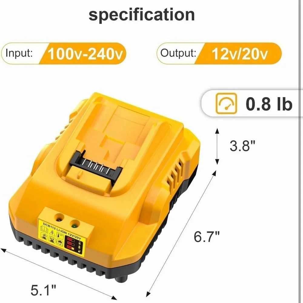 20v Max Battery Replacement for Dewalt Battery 5.0Ah & DCB112‎ Battery Charger